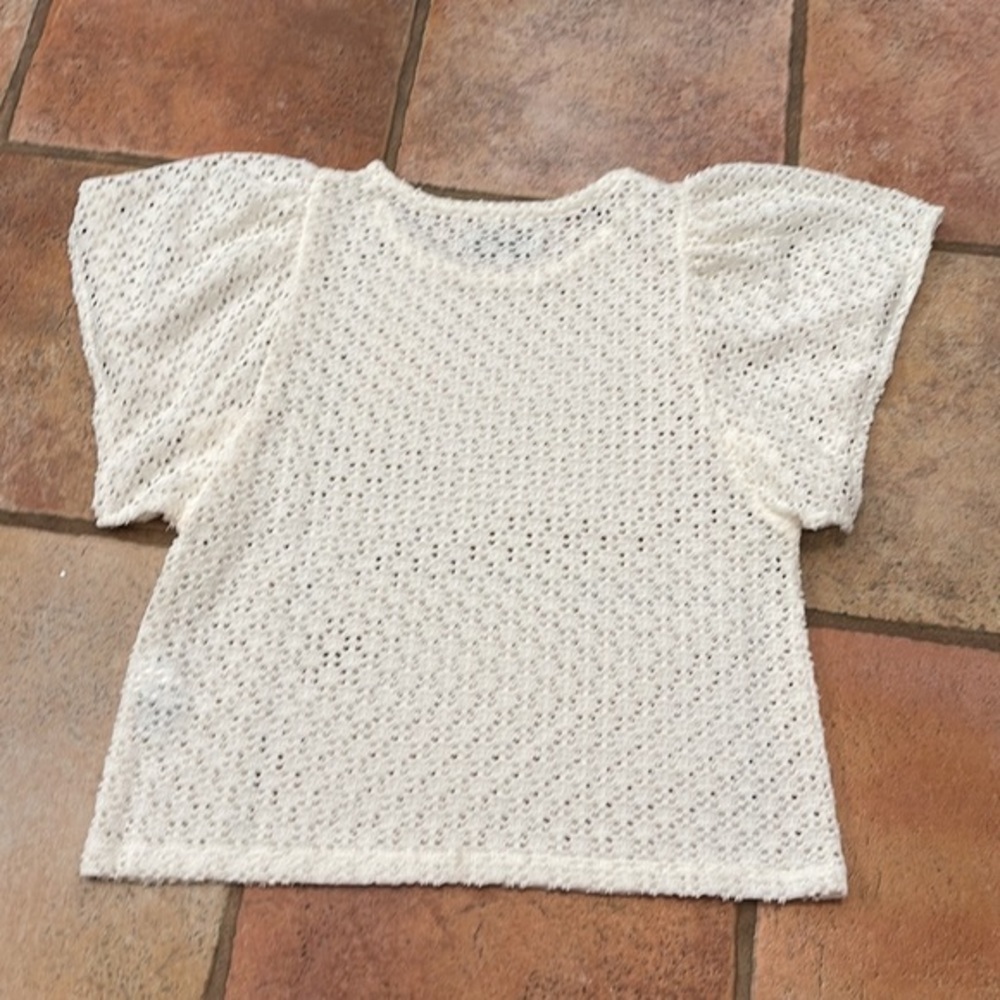 Texture & Thread Eyelet Flutter-Sleeve Top - Picture 5 of 6
